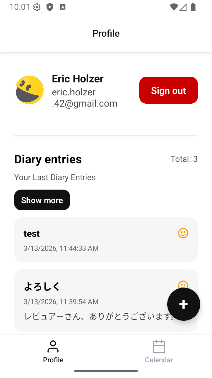 diary app screenshot